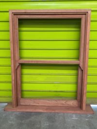 2 light double hung window raw timber clear glazed.
