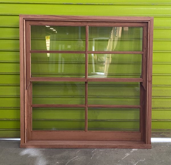 1200high x 1200wide x 140deep surian cedar 8light doublehung window raw clear glazed