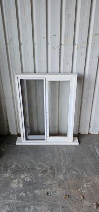 1180x863 XO sliding window white primed clear glass with flyscreen